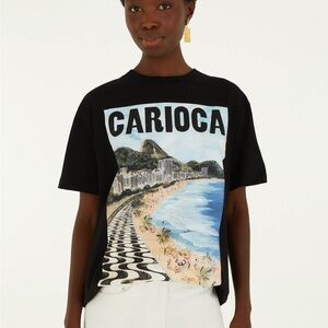 FARM RIO Black Landscape Carioca Organic Cotton Relaxed T-Shirt